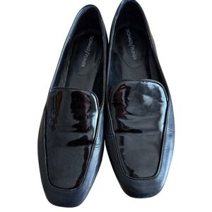 Donald Pliner Halia Black Leather Patent Square Toe Loafers Flats 8.5M